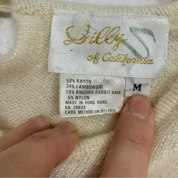 Vintage Lilly of California Cream Angora Wool Blend Sweater Womens M Coquette - Picture 3 of 11